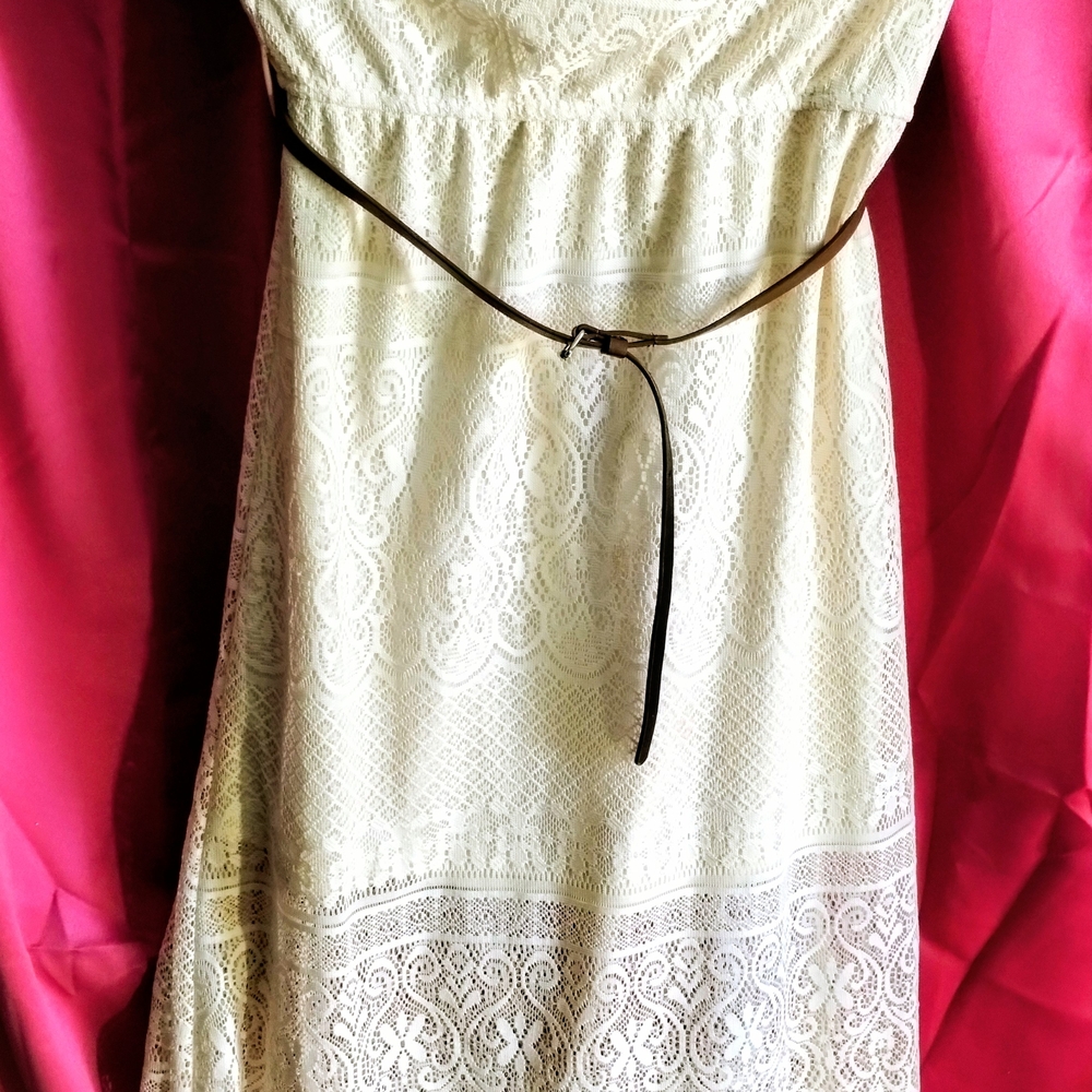 Cream Maxi Sundress with Scoop Neck for Wedding Guest